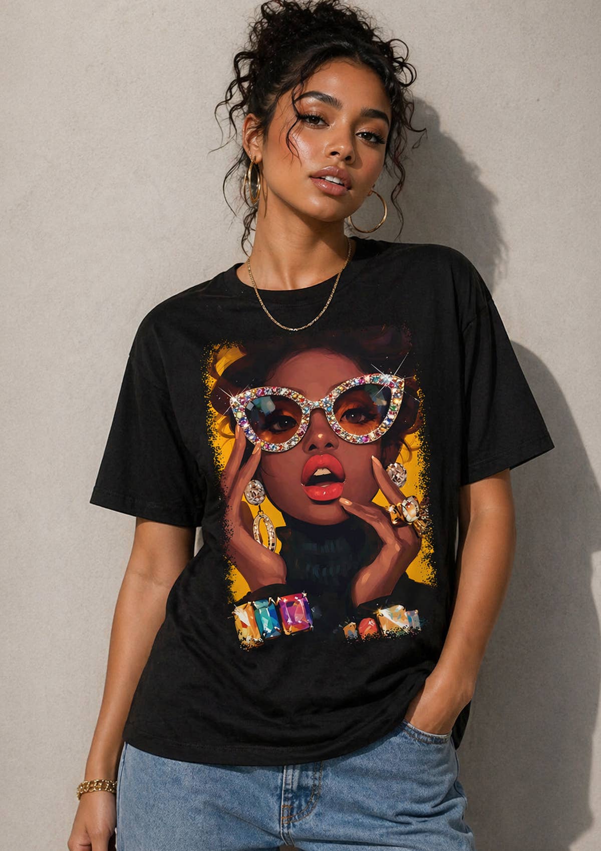 Rhinestone Glam Sunglasses Graphic Tee