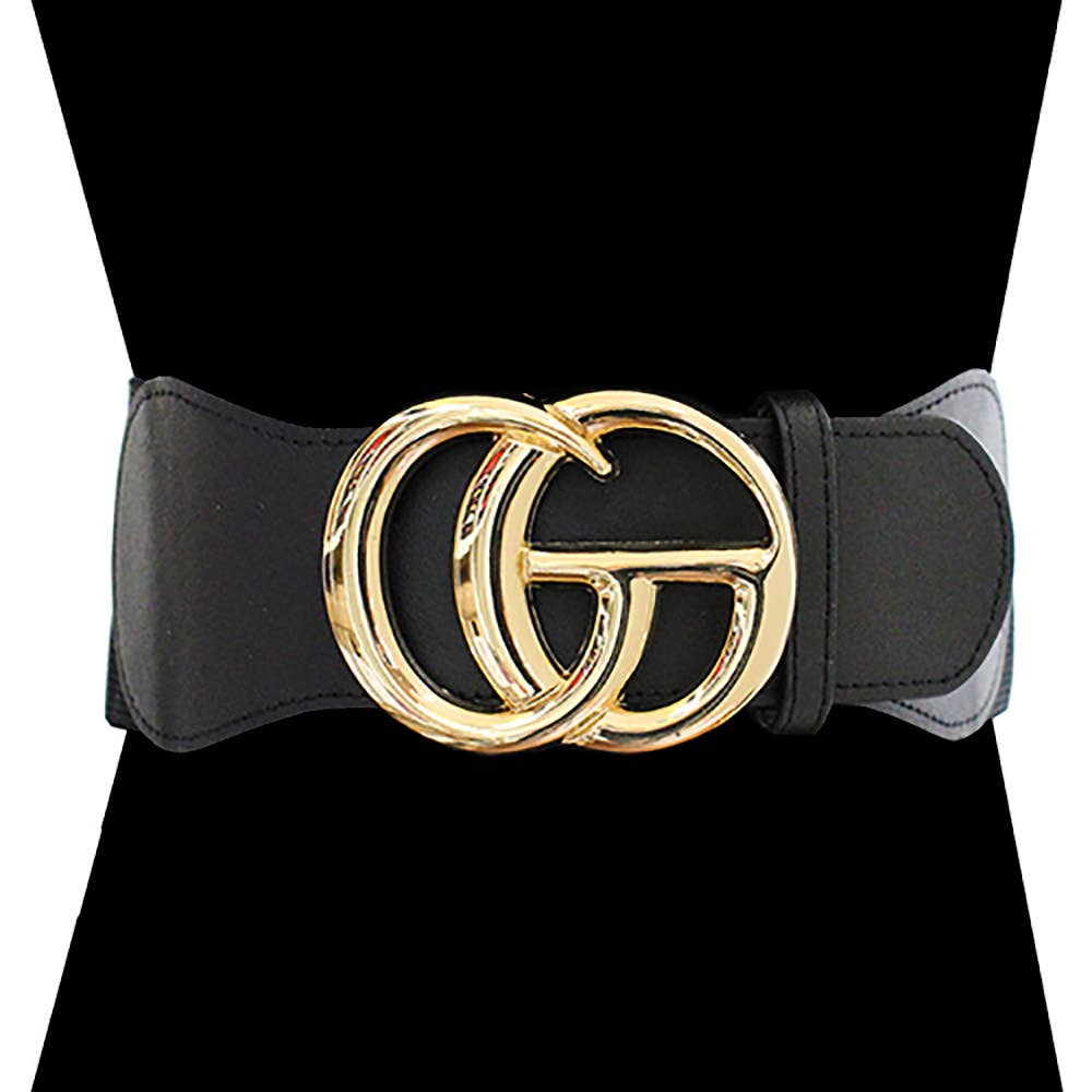 Oversized Metal Buckle Accented Elastic Belt