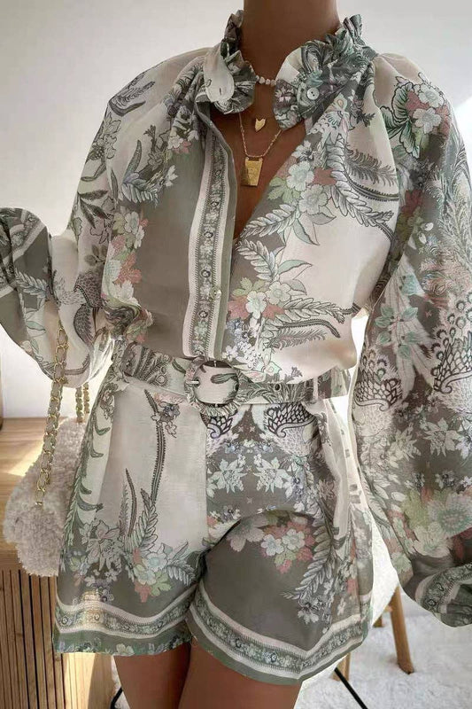 Floral Button-Front Short Set