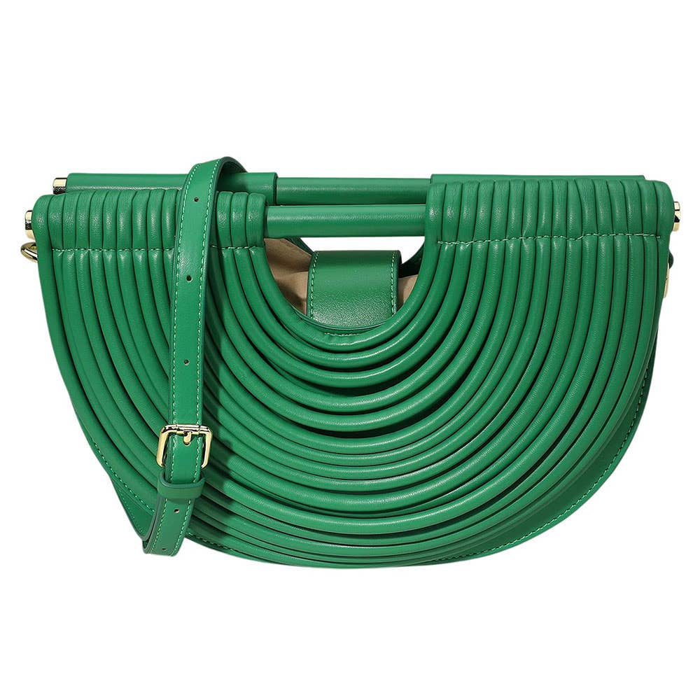 Faux Leather Unique Half Moon Structured Handbag / Crossbody Bag