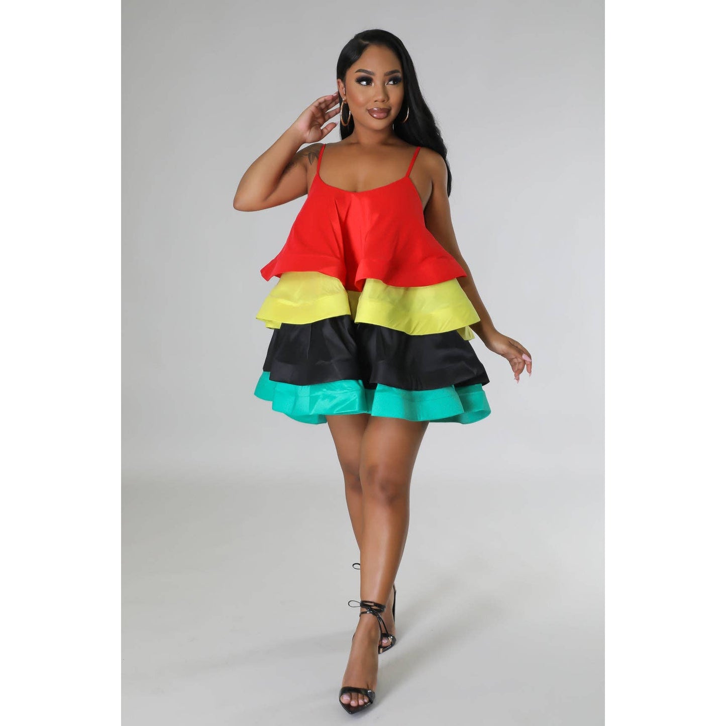 Spaghetti Straps Tiered Flare Mini Dress