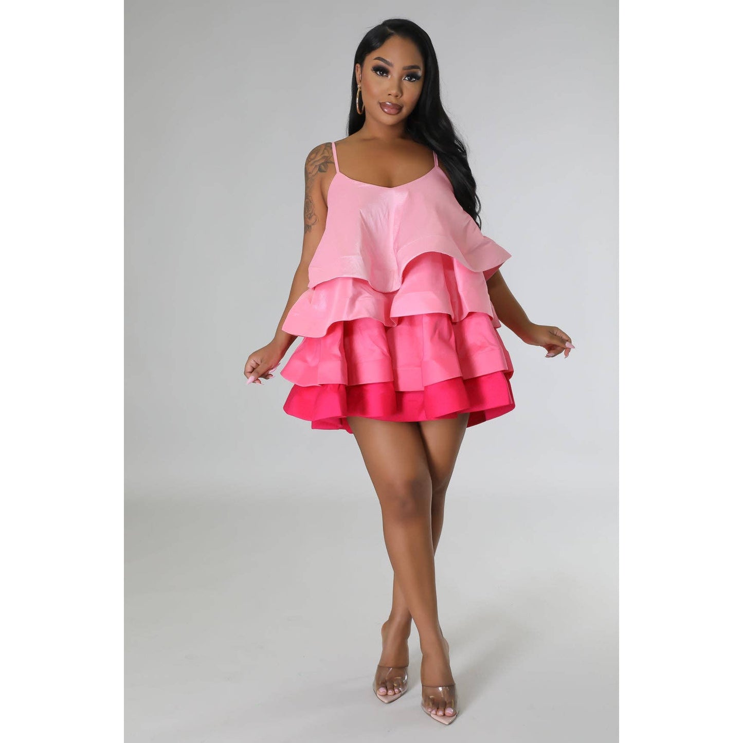 Spaghetti Straps Tiered Flare Mini Dress
