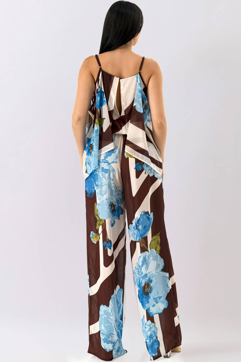 Floral Cape Sleeve Jumpsuit