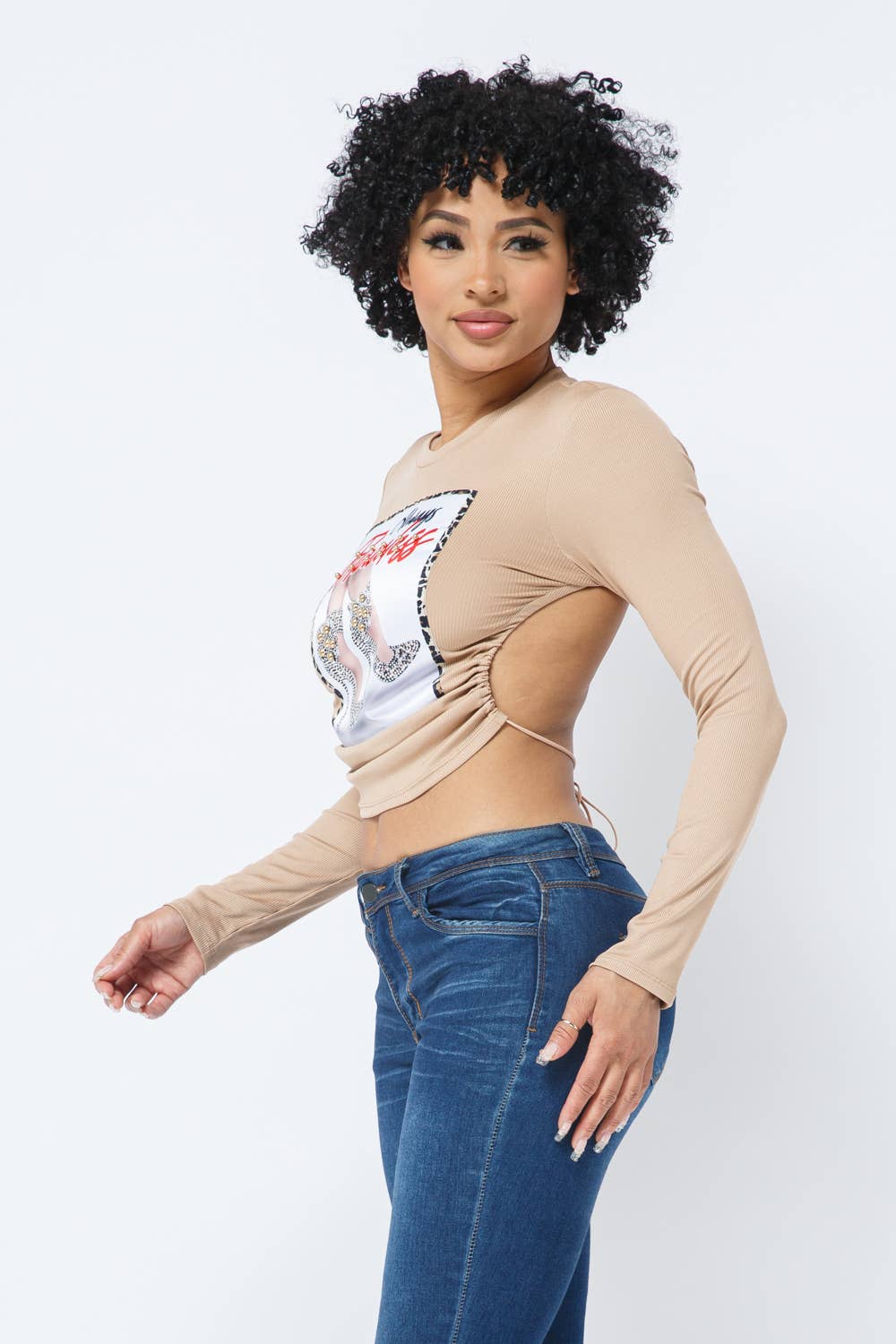 Open Back Tie Long Sleeve Crop Top