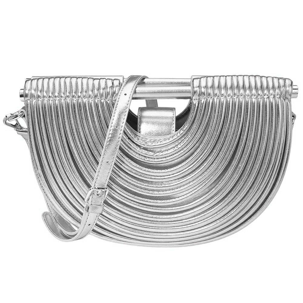 Faux Leather Unique Half Moon Structured Handbag / Crossbody Bag