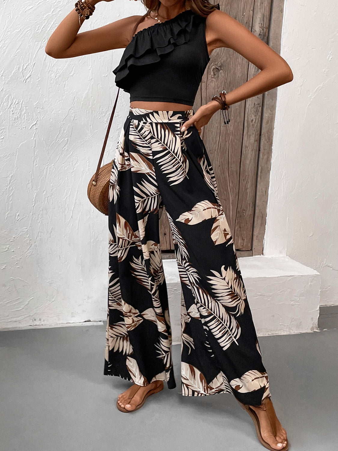 Honey Ruffled Sleeveless Printed Set