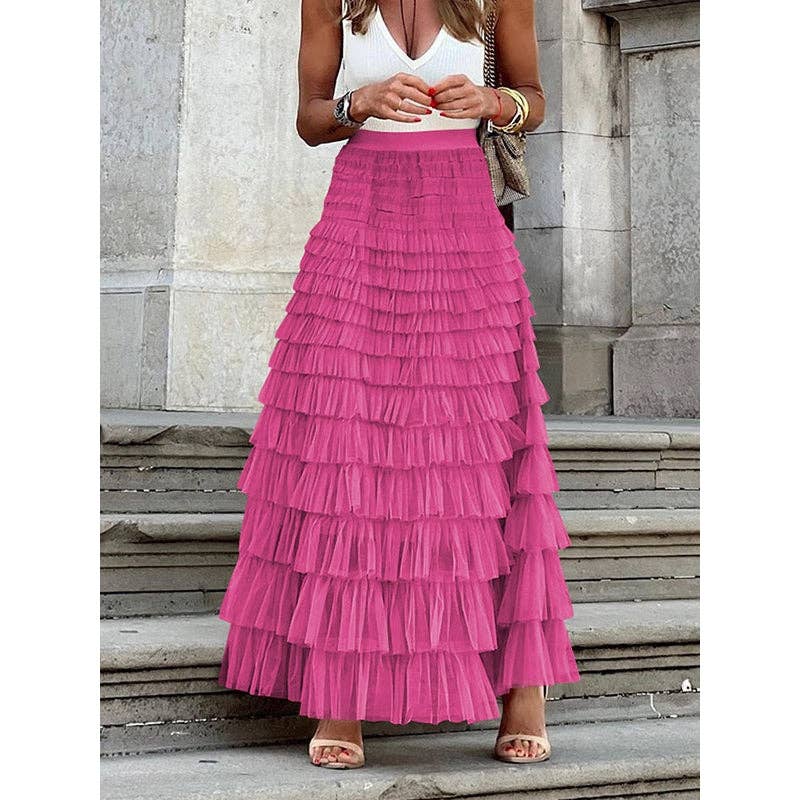 A-Line High Waisted Solid Color Tulle Skirts Bottoms