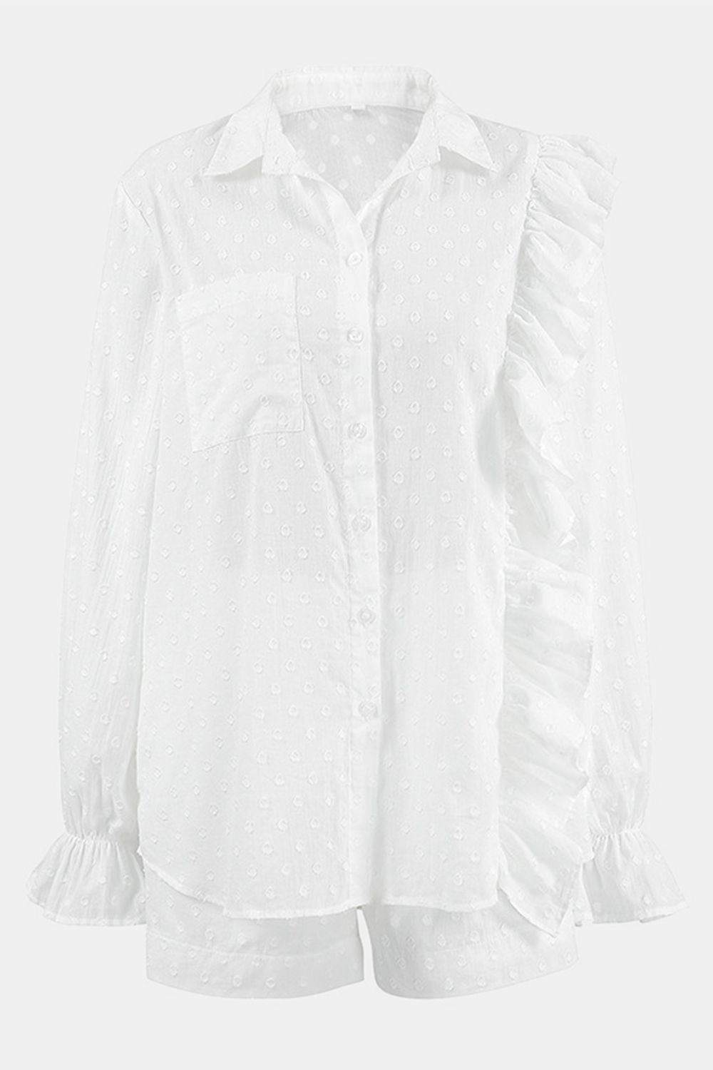 Ruffled Dot Applique Collared Neck Set