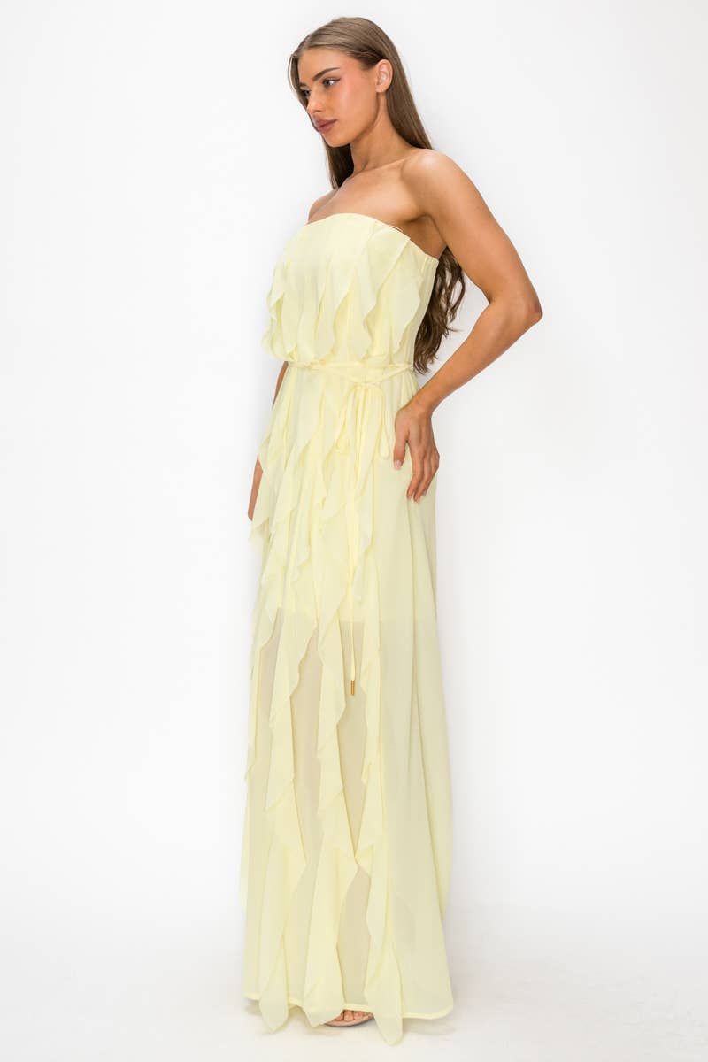 Strapless Ruffle Chiffon Maxi Dress
