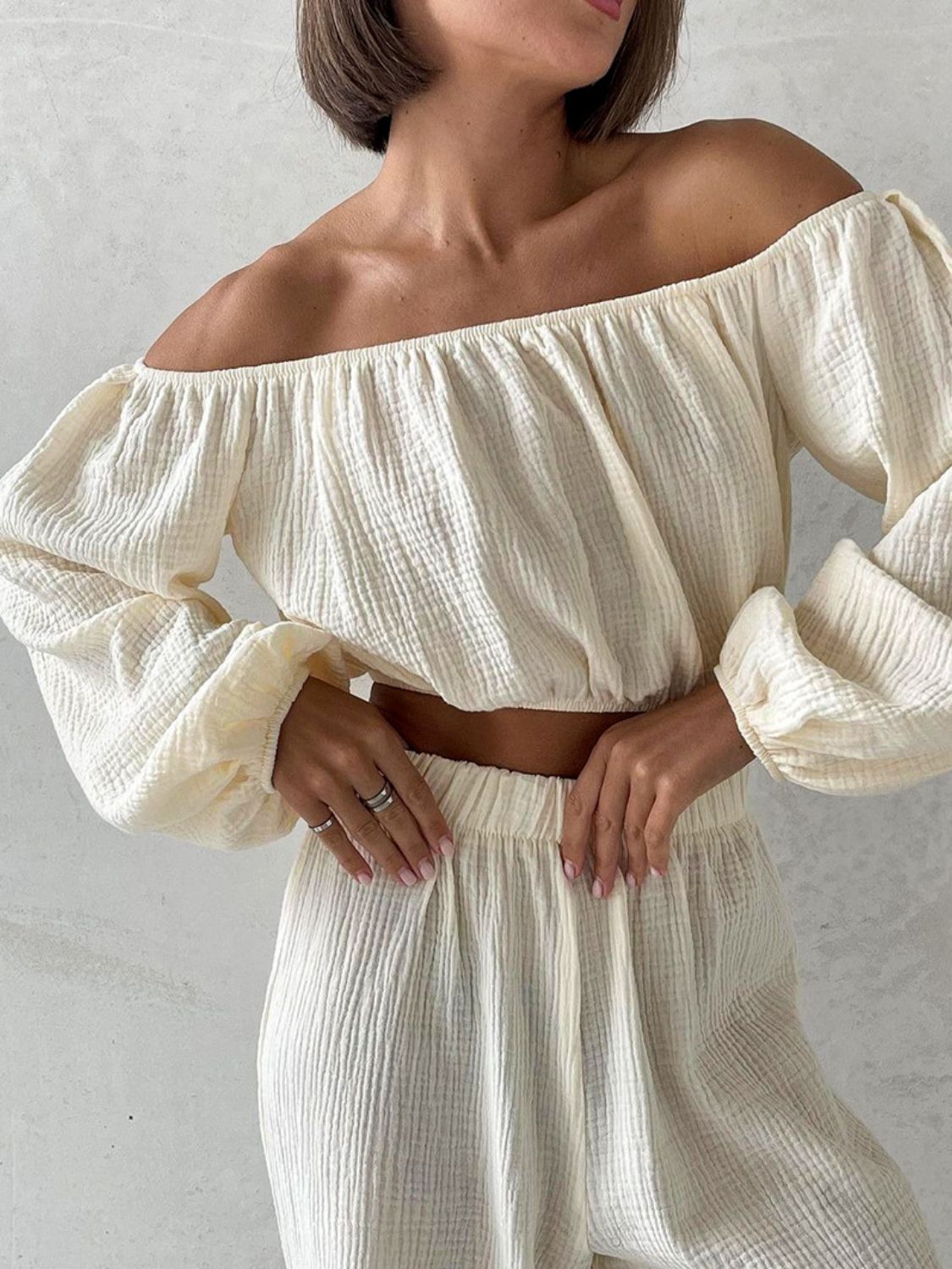 Off Shoulder Long Sleeve Set