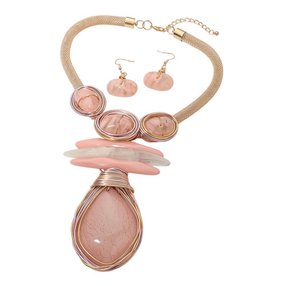 Bold Abstract Resin Stone Pendant Accent Statement Necklace