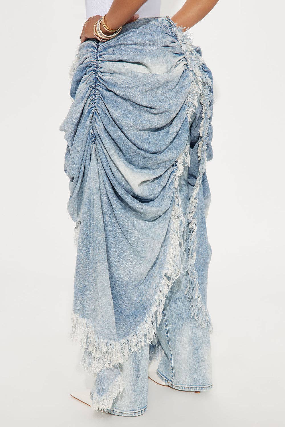 DISTRESSED SKIRT OVERLAY STRAIGHT JEANS