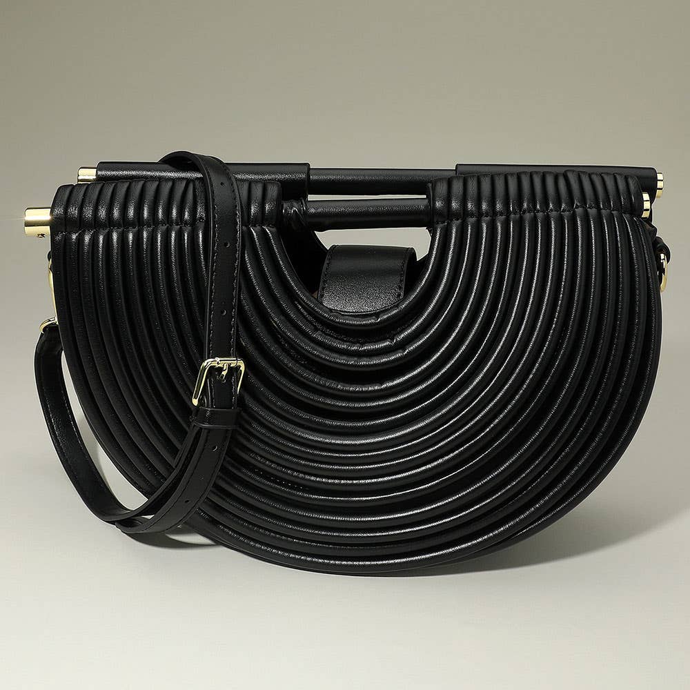 Faux Leather Unique Half Moon Structured Handbag / Crossbody Bag