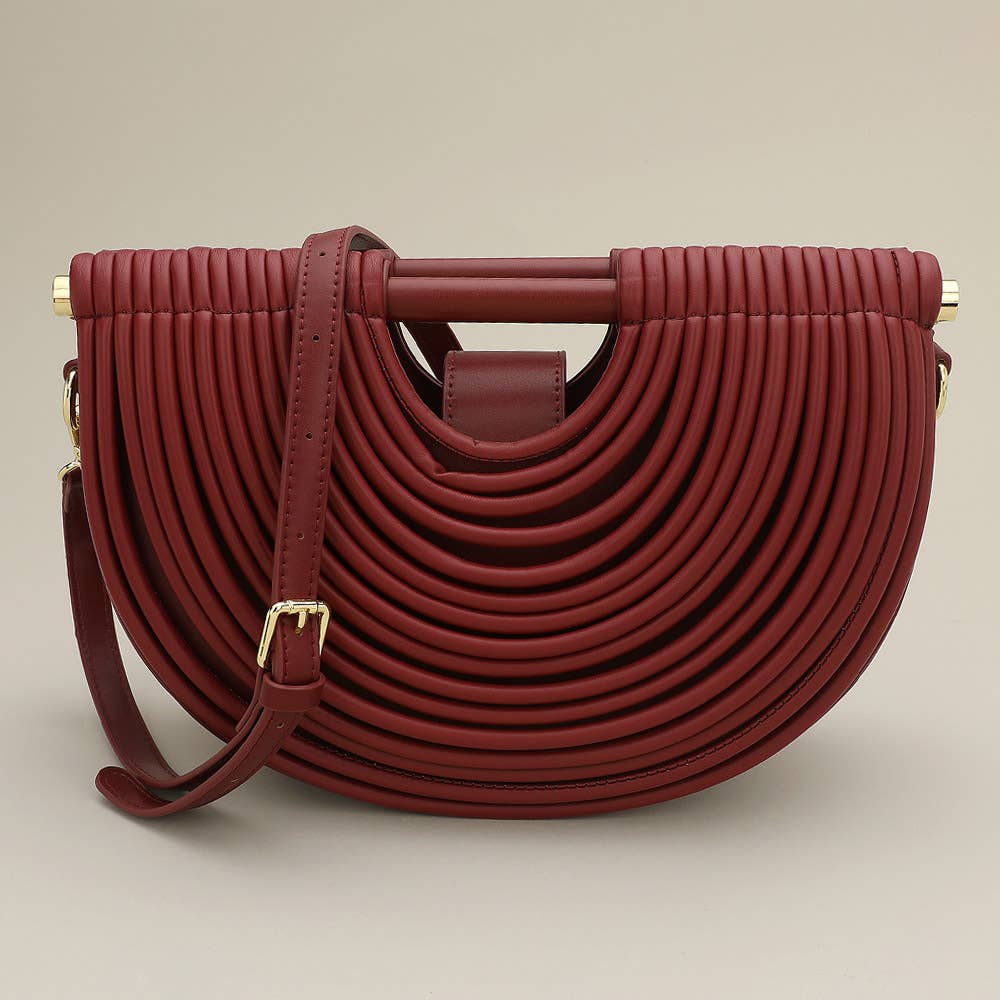 Faux Leather Unique Half Moon Structured Handbag / Crossbody Bag