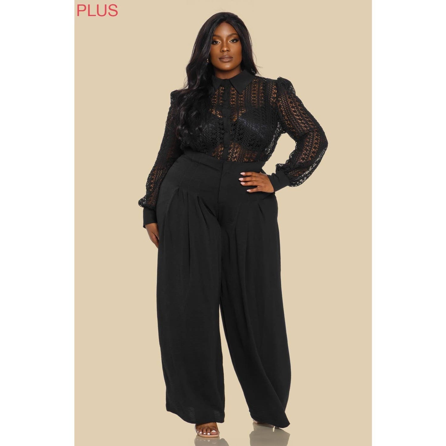 PLUS CROCHET SHIRT WITH LONG PANTS SET