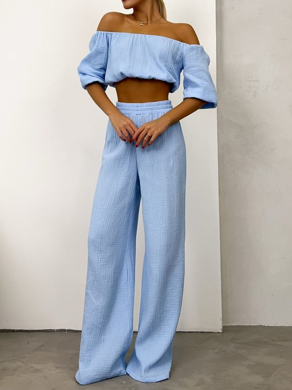 Off Shoulder Long Sleeve Set