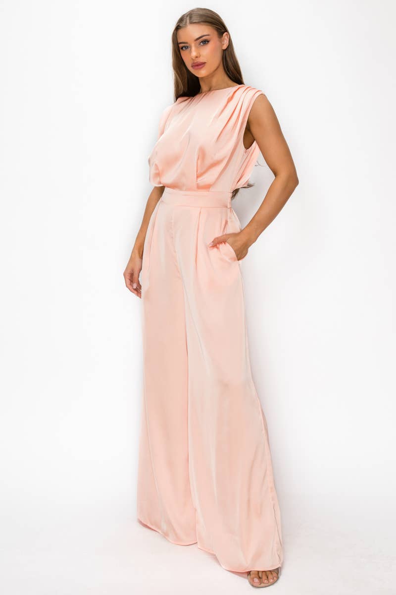 Sleeveless Blouson Top Wide Leg Jumpsuit