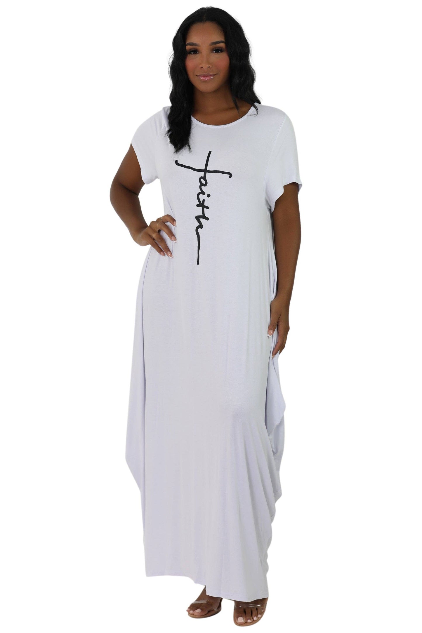 Long "Faith" Knitted Short Sleeve Dress