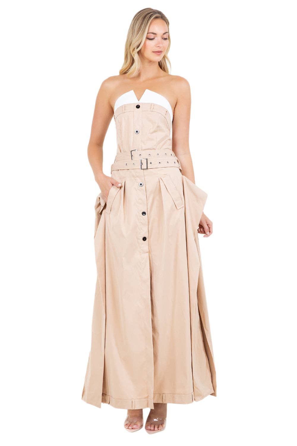 Beige STRAPLESS LONG MAXI DRESS