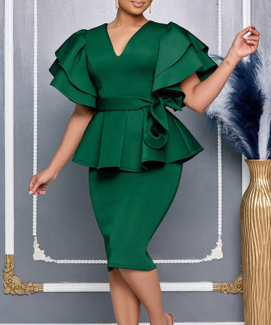 V-Neck Ruffle Wrap Gown