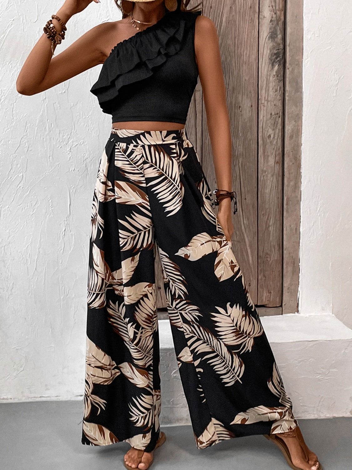 Honey Ruffled Sleeveless Printed Set