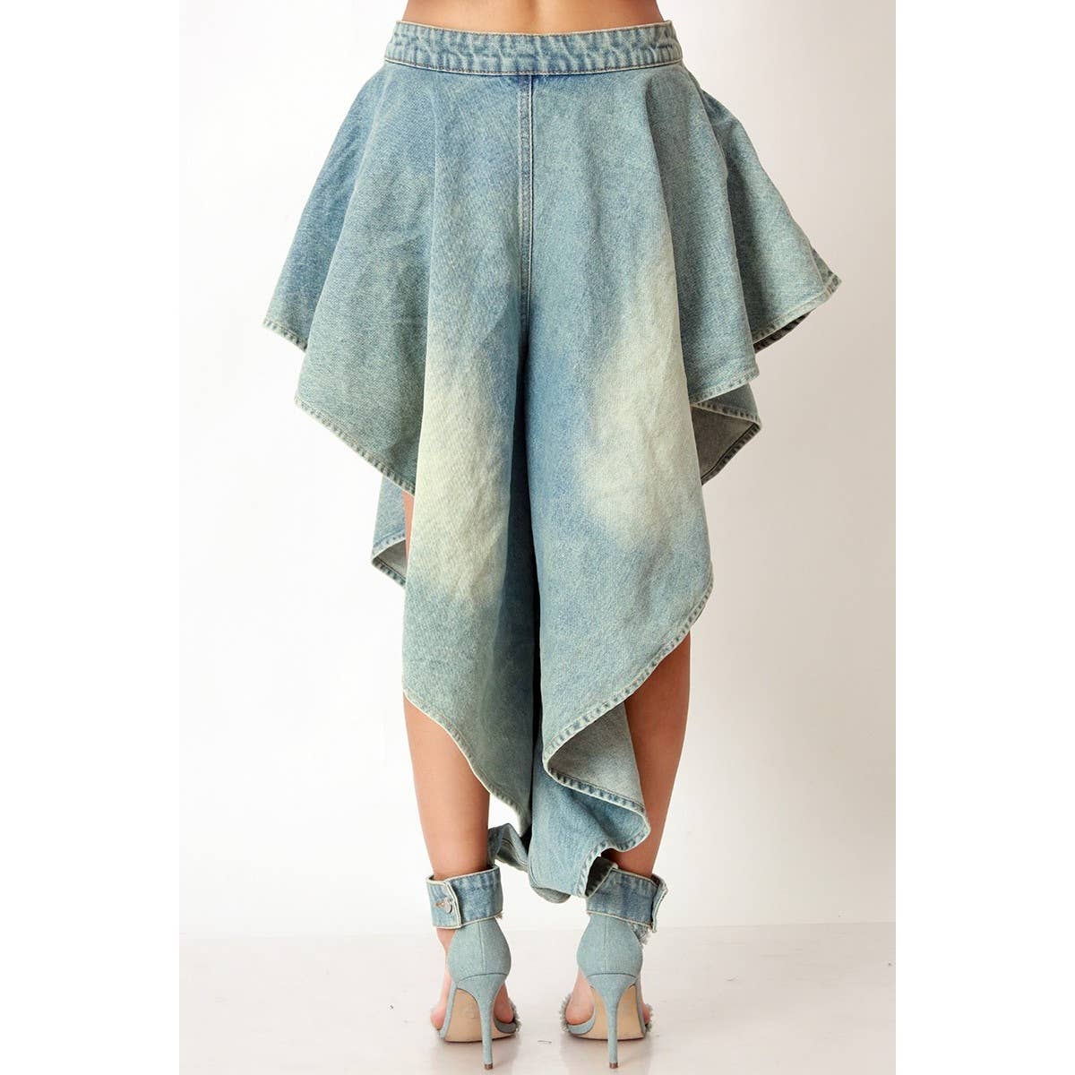 Vintage Washed Denim Asymmetrical Drapped Jeans