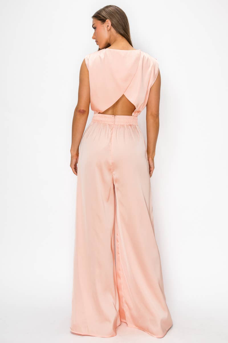 Sleeveless Blouson Top Wide Leg Jumpsuit