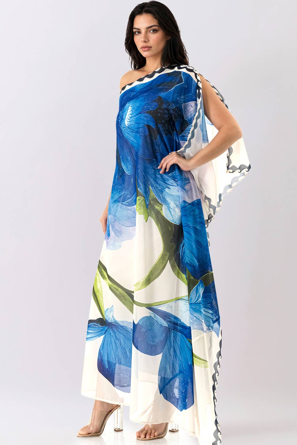 One-Shoulder Chiffon Maxi Dress with Draped Detail
