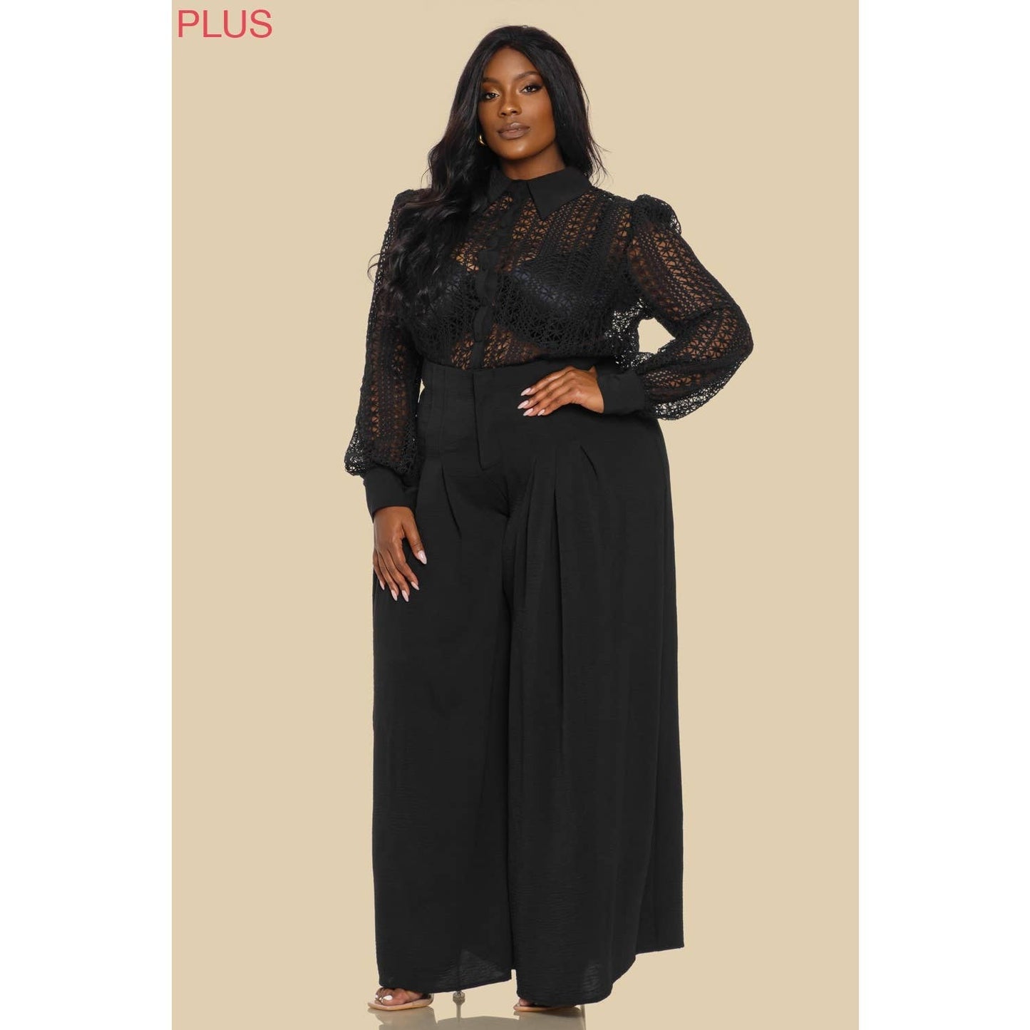 PLUS CROCHET SHIRT WITH LONG PANTS SET