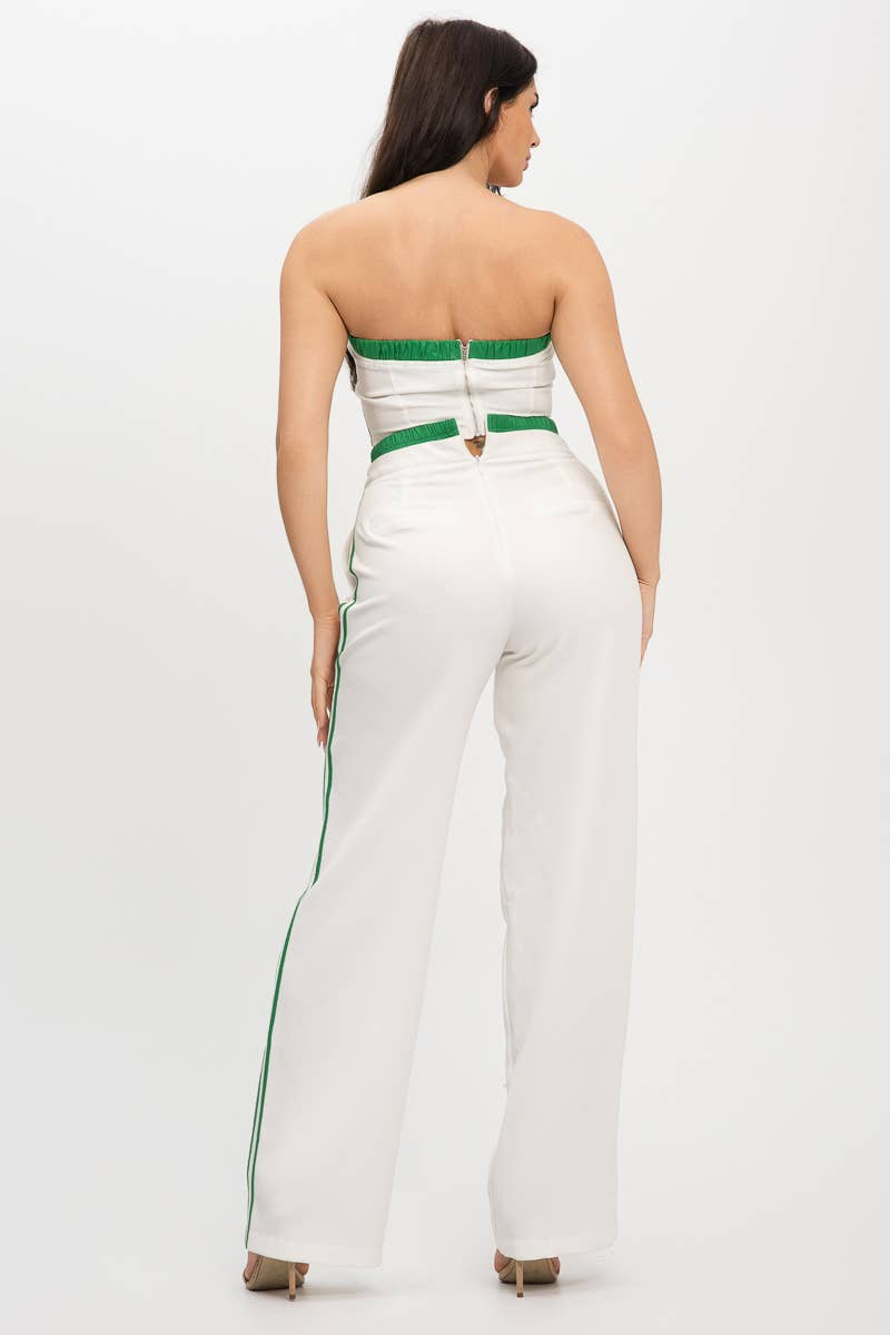 Stripe Tapping Contrast Elastic Band Top Pants Set