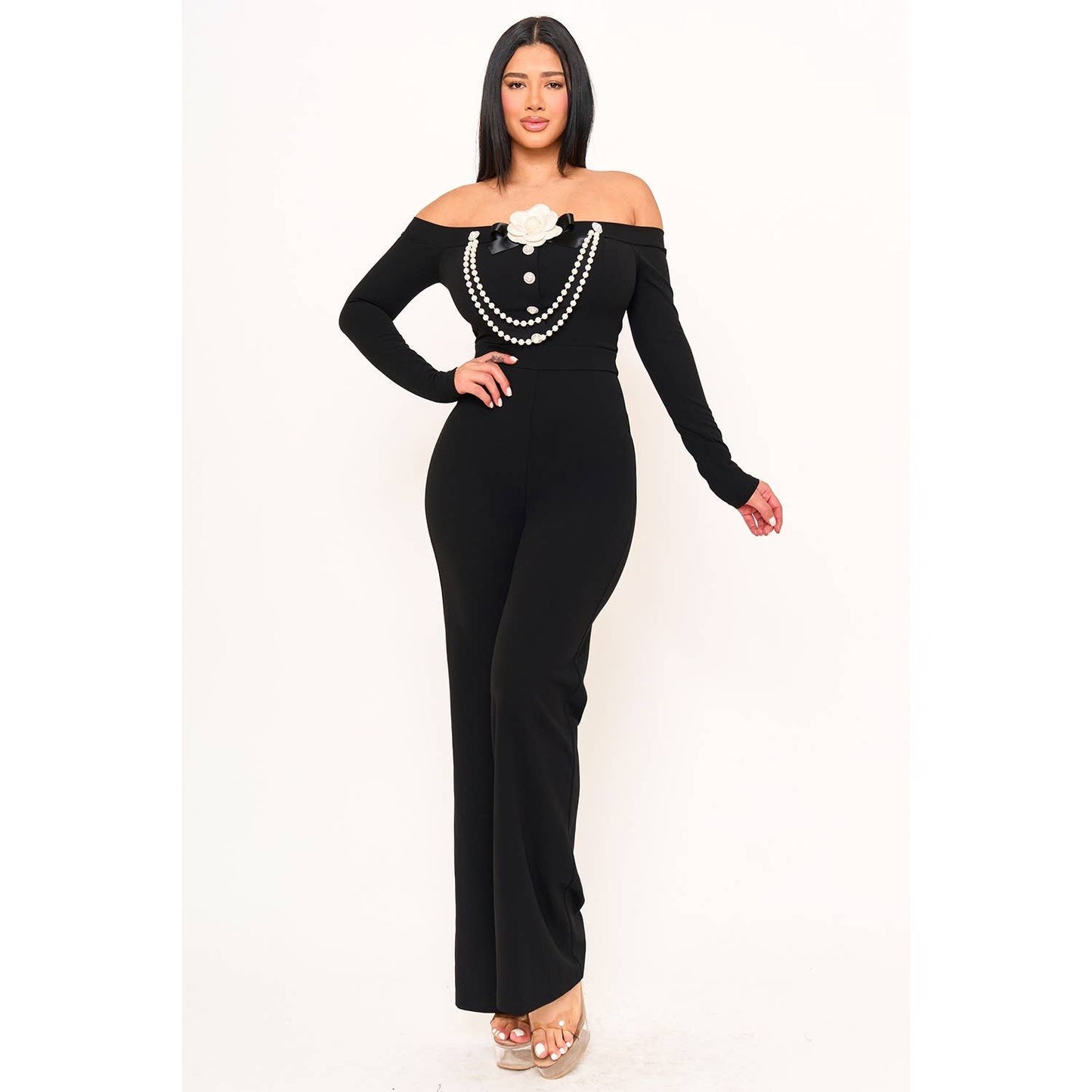 Off The Shoulder Contrast Trim Jumpsuit
