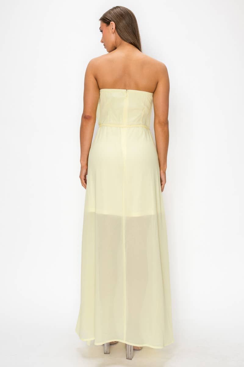Strapless Ruffle Chiffon Maxi Dress