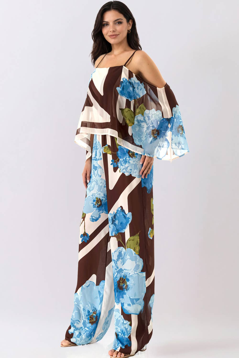 Floral Cape Sleeve Jumpsuit