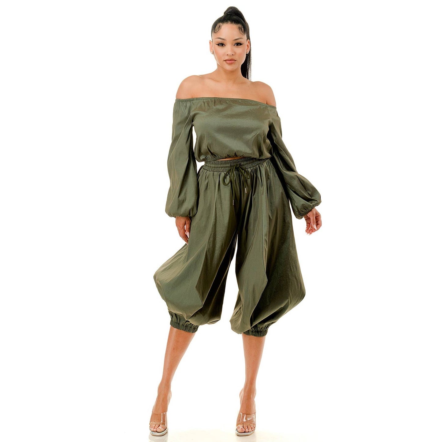 Off the Shoulder Crop Top & Pants Set