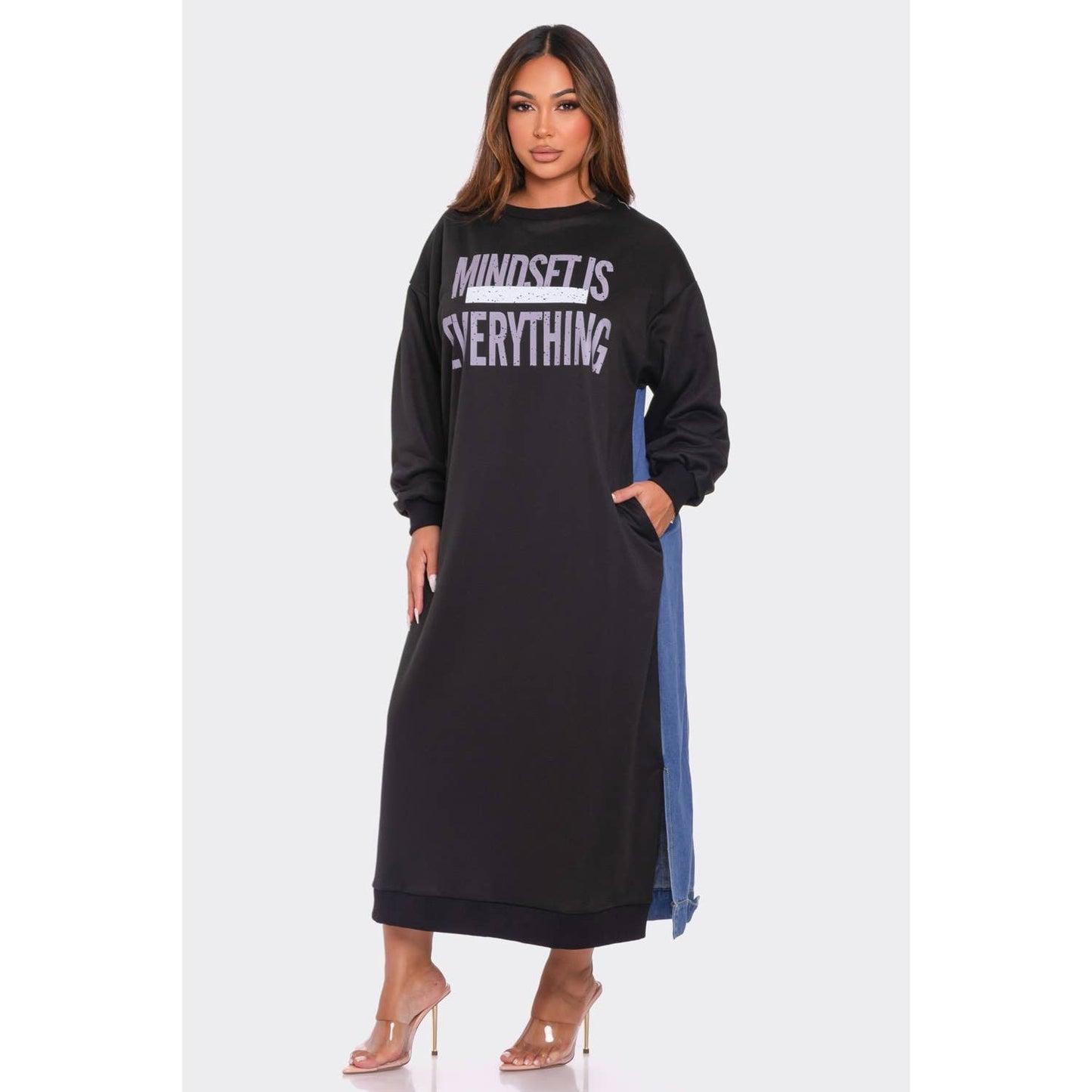 Sweatshirt Half Denim Half Maxi Dress