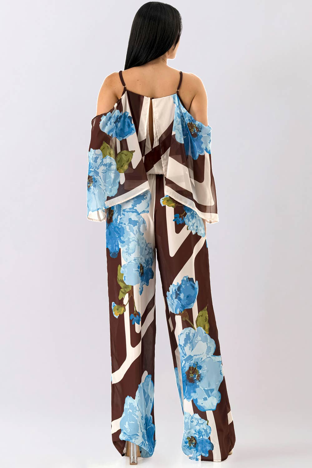 Floral Cape Sleeve Jumpsuit