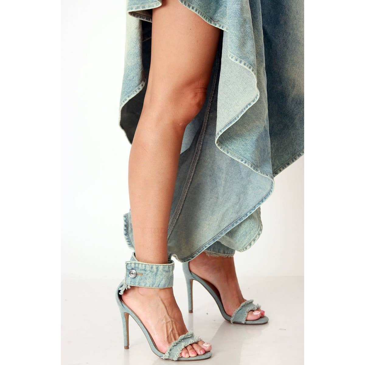 Vintage Washed Denim Asymmetrical Drapped Jeans