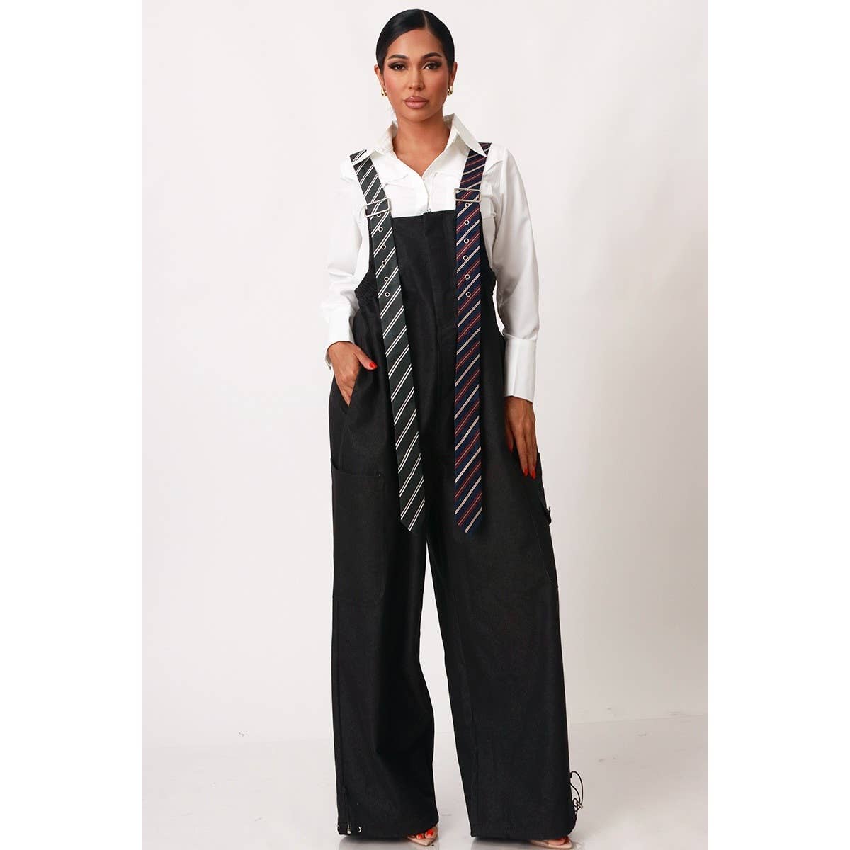 Stripe Tie Strap Detail Wide Leg Jumpsuit