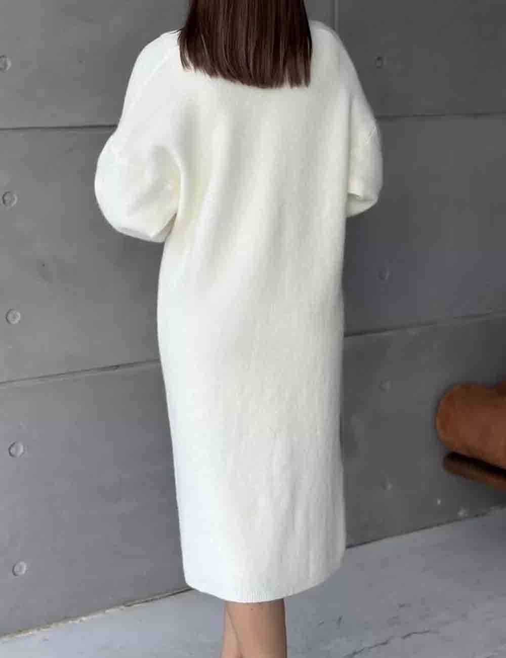 Ladies Solid Color Knit Midi Dress & Cardigan 2PCS Set