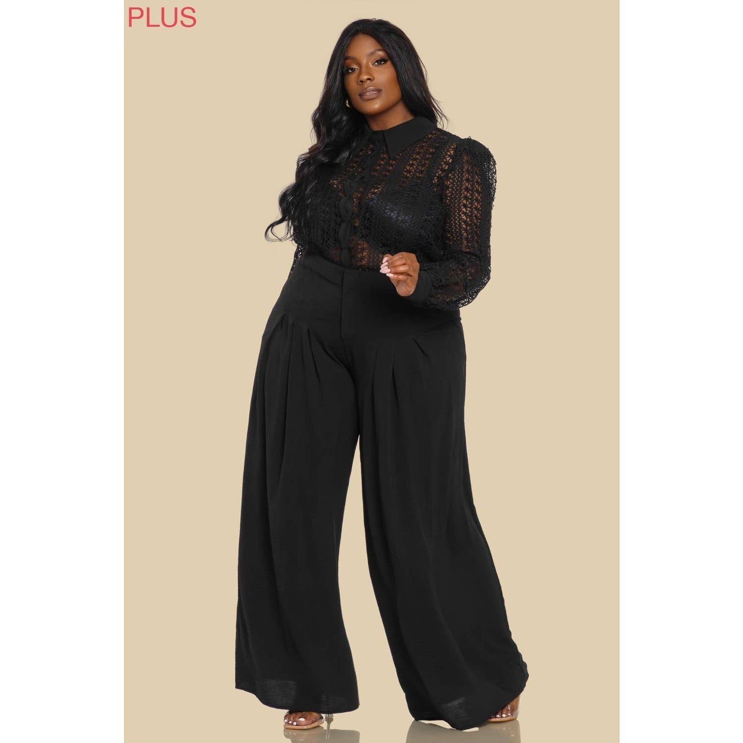 PLUS CROCHET SHIRT WITH LONG PANTS SET