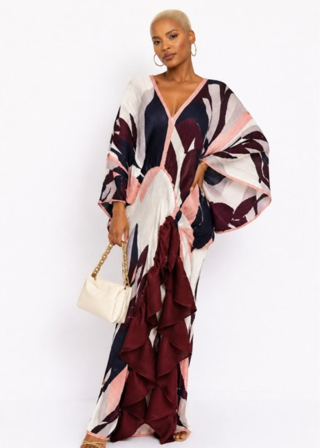 Pleated ruffle Dress Burgundy