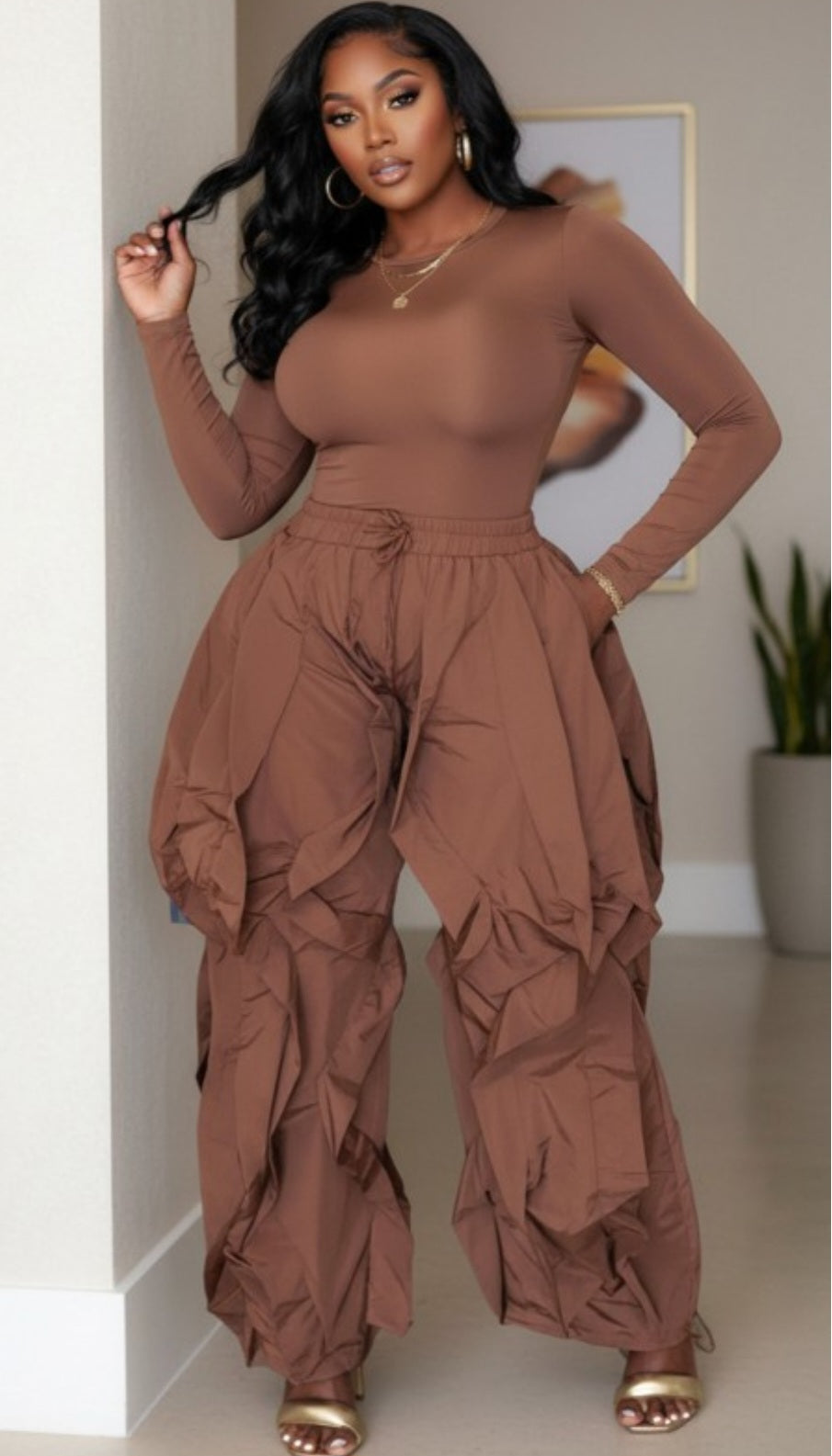 Bubble Ruffle Pants Set with Body Shirt
