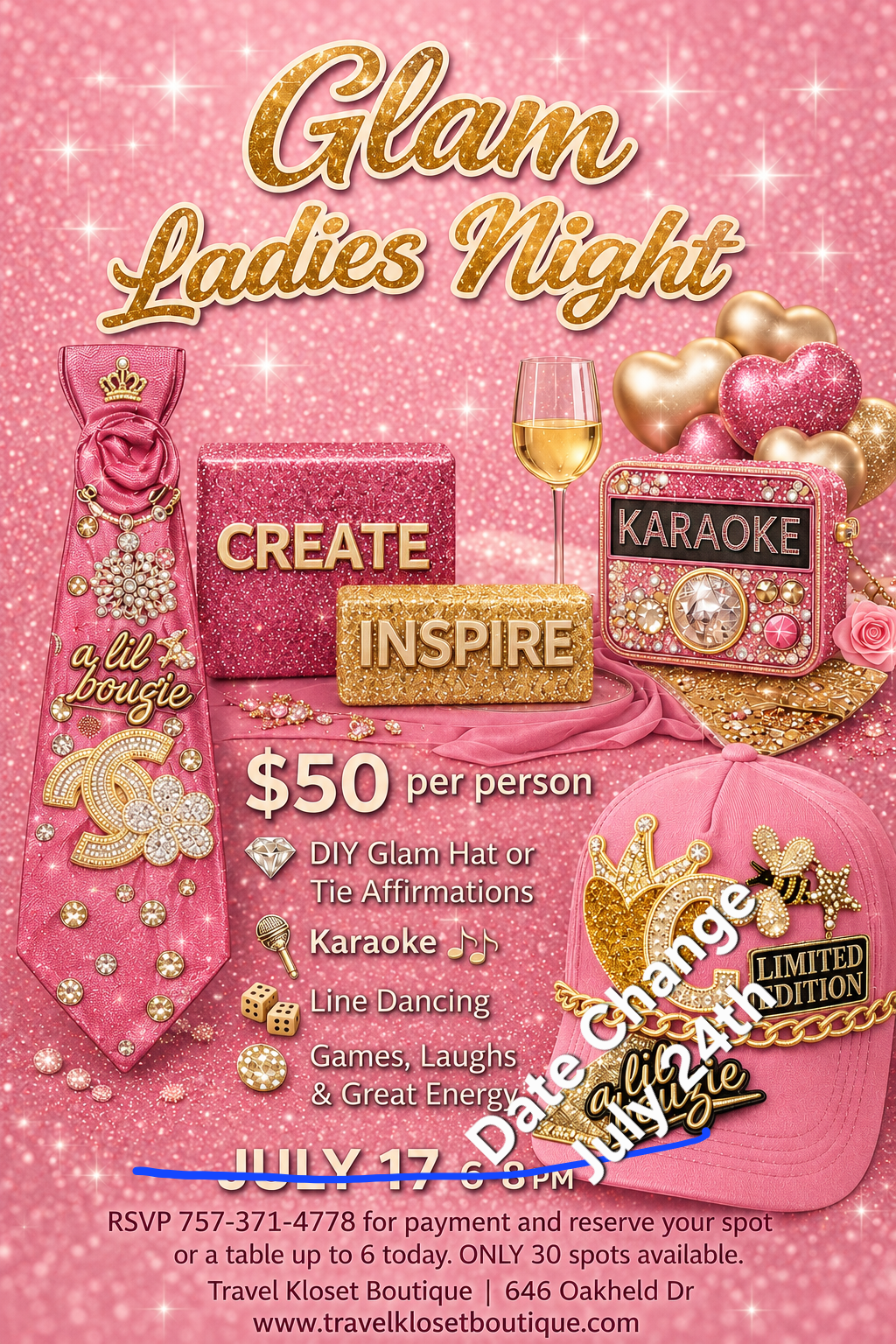 UPDATE! Ladies Night Glam 7/24 Party 6-8pm