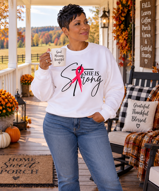She Is Strong Pink Ribbon Sweatshirt