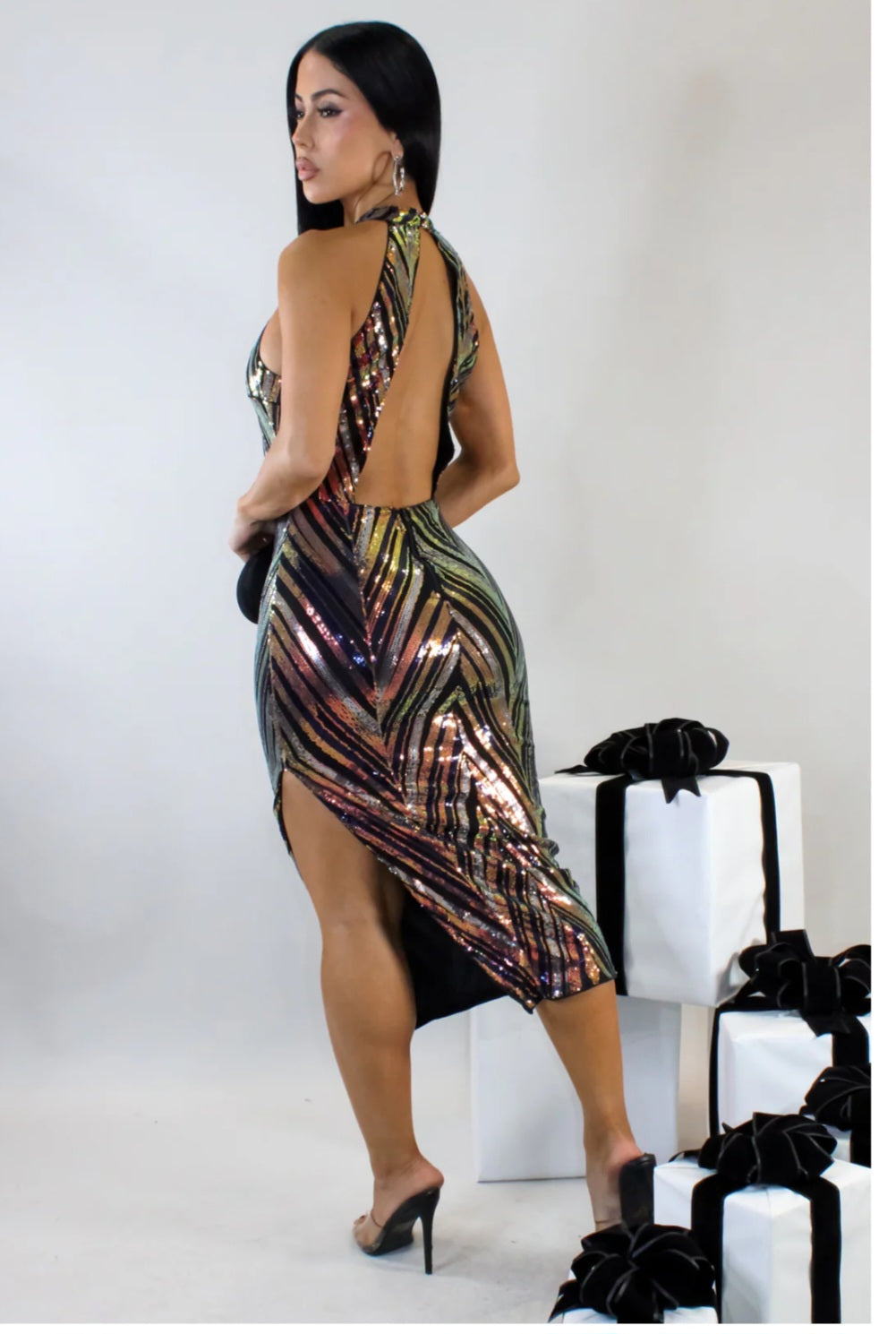 Multi Color Sequin Midi Dress