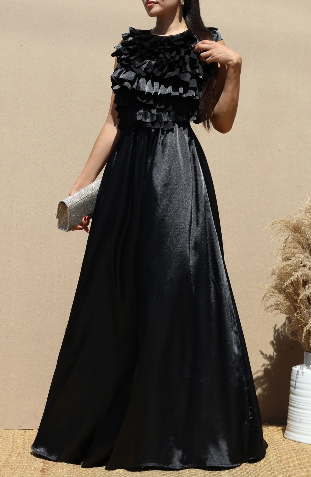 Ruffle Satin Maxi Dress