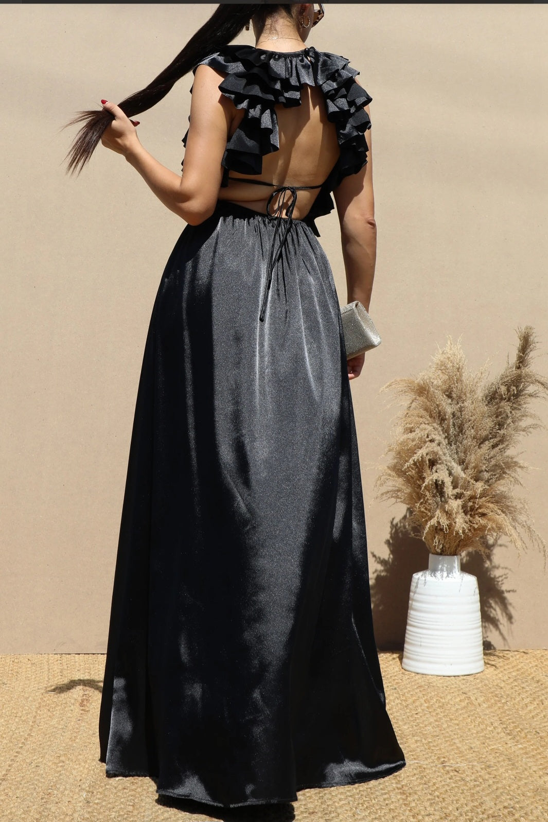 Ruffle Satin Maxi Dress