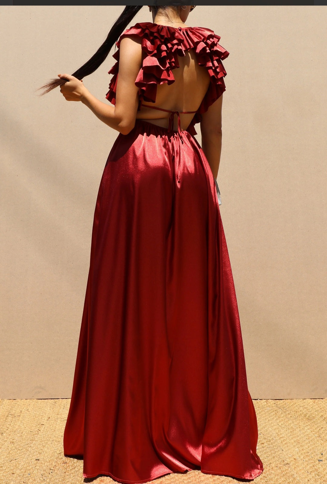 Ruffle Satin Maxi Dress
