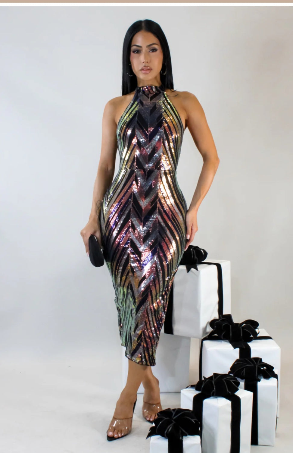 Multi Color Sequin Midi Dress