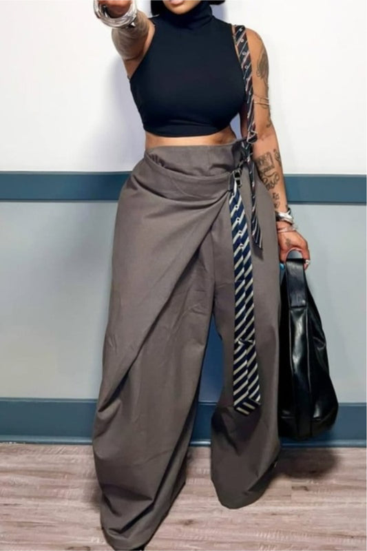 One shoulder tie jumpsuit